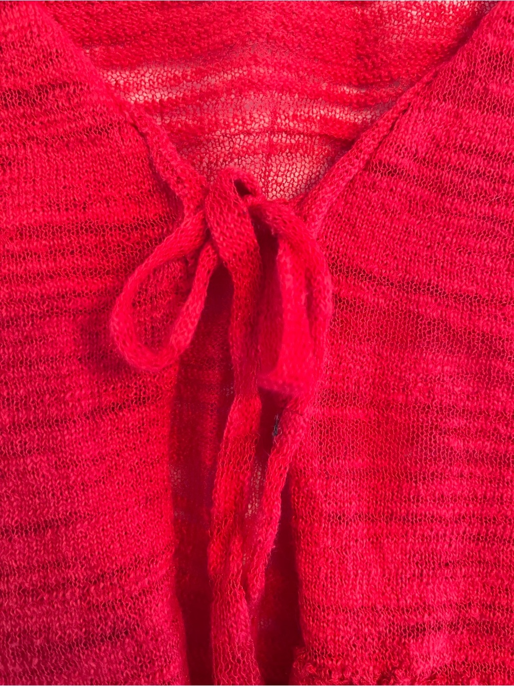 Jones New York Sheer Red Tie-Front Crop Cardigan Knit Top M - Picture 3 of 7